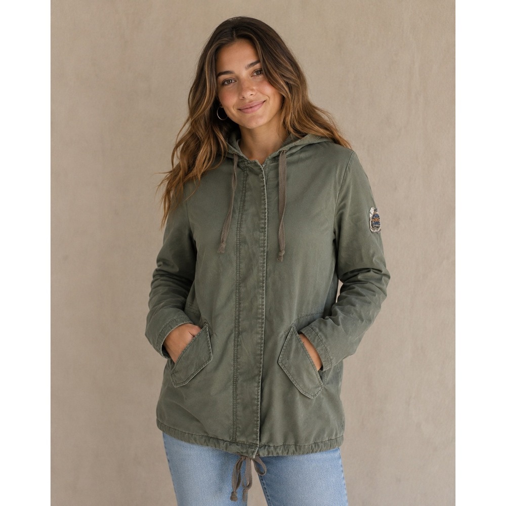 Aeropostale Utility Parka Jacket Olive Green Quilted Lined Hooded Anorak XS